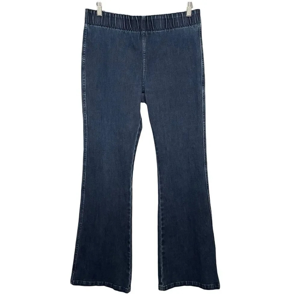 Soft Surroundings Womens Jeans Small Pet Blue Flare Pull On Stretch Boho Classic